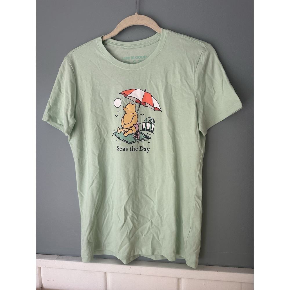 LIFE iS GOOD Mint Green T Shirt Women Sz Small Winnie the Pooh SEAS THE DAY NWOT
